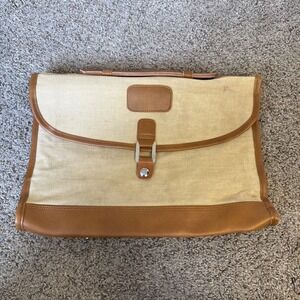Vintage Charles Revson Attache Briefcase by Ultima II Beige Brown‎ Woven Canvas